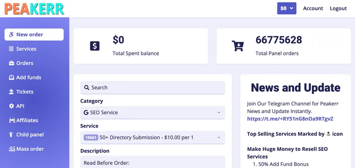 Peakerr.com Panel Image